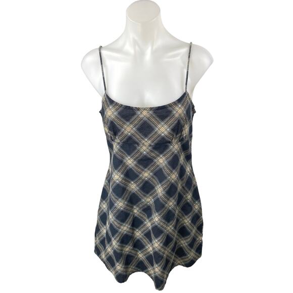 Urban Outfitters Motel Black Plaid Sleeveless Cami Camisole Mini A-Line Dress M - Picture 1 of 4
